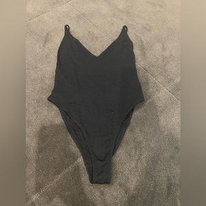 Black one piece low back ruched